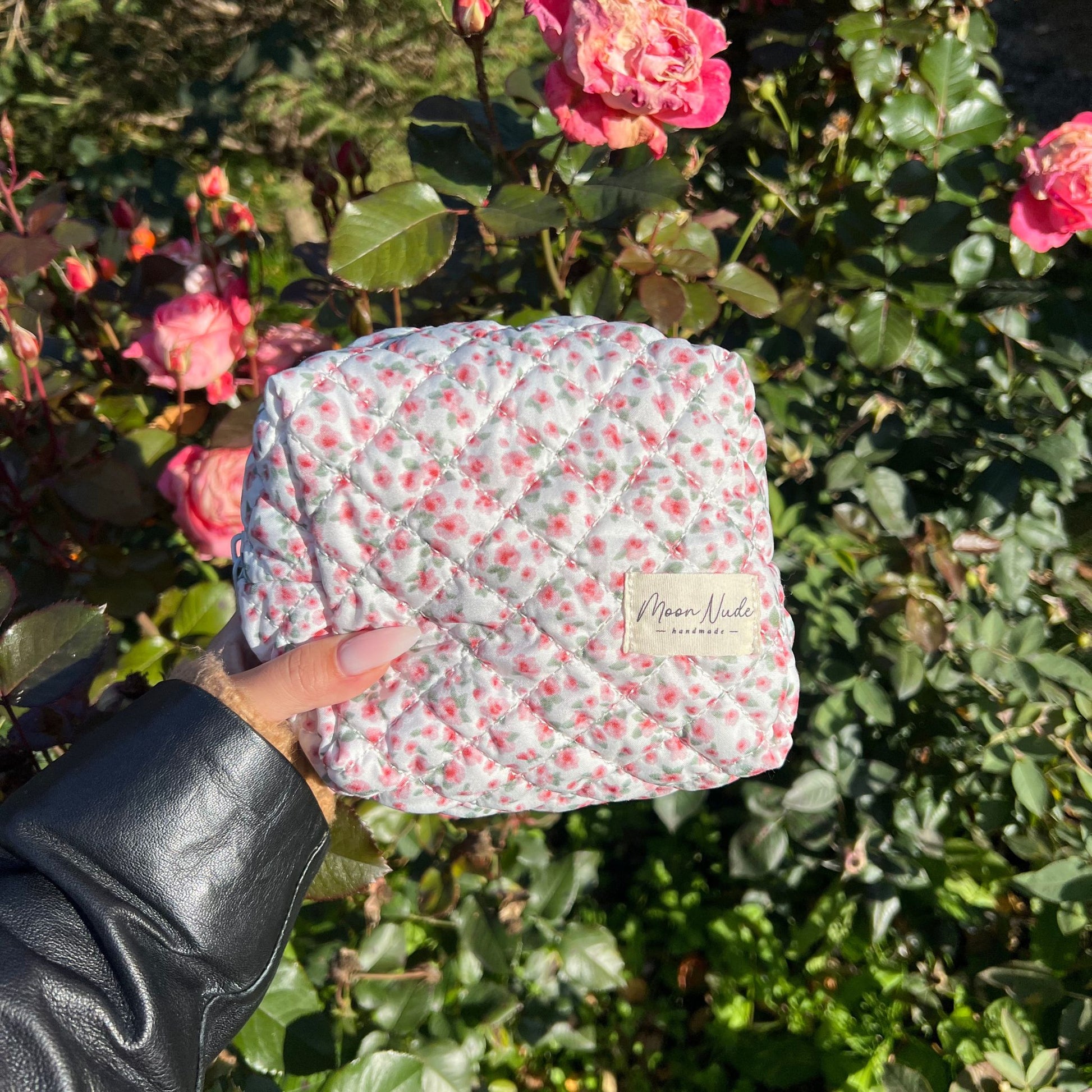 Unique extra large pencil case or makeup bag with Japanese peonies